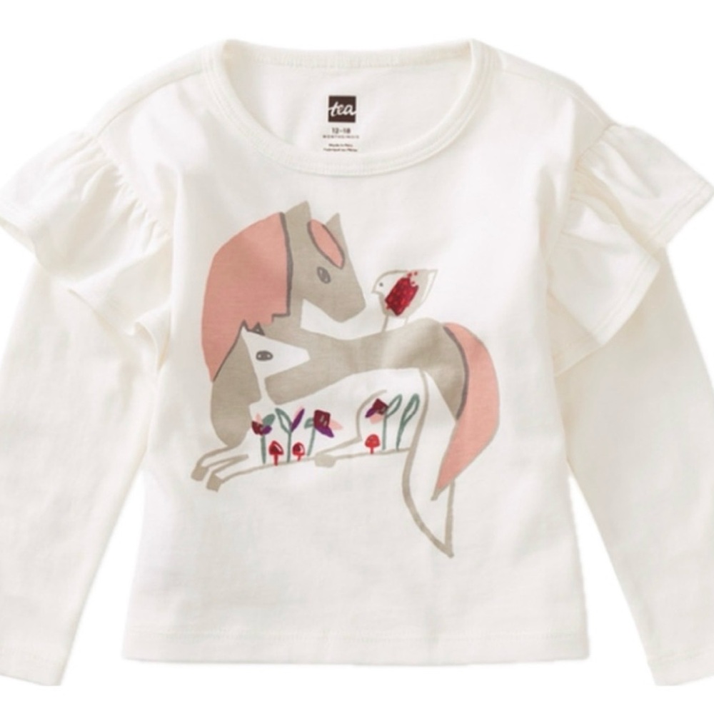 Tea Collection Baby Ruffle Tee Horse Graphic Size 9–12M NWOT Long Sleeve Top